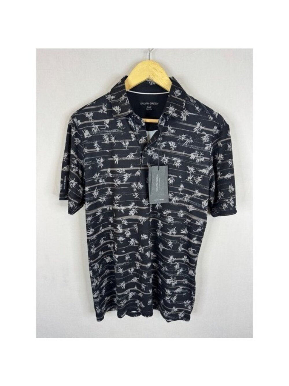 Galvin Green Mens Ventil8 Plus Golf Polo Shirt Black Floral Stripe Small NWT